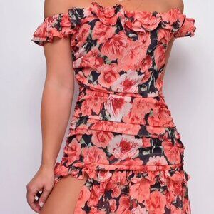 Red Floral Ruffle Maxi Dress Sz L